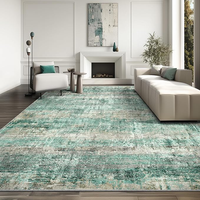 LEPEII 8x10 Area Rugs, Machine Washable Low Pile Rugs for Living Room, Modern Abstract Area Rugs for Bedroom, Large Area Rug with Non-Slip Backing for Dining Room-Green