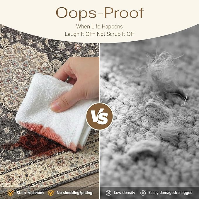 HUGEAR Entryway Machine Washable Area Rugs 2x3 Vintage Black Small Neutral Style Non Slip Stain Resistant Low Pile Throw Carpet for Hallway Kitchen Retro Aesthetic Modern Decor