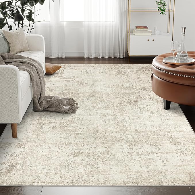 Art&Tuft Washable Rugs 5x8, Anti-Slip Backing Abstract 5x8 Rug, Stain Resistant Rugs for Living Room, Foldable Machine Washable Area Rug (TPR53-Beige, 5'x8')
