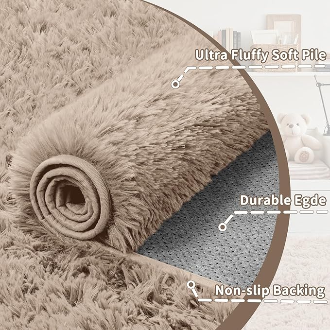 4x6 Area Rug for Living Room: Ultra Soft Fluffy Rug Modern Large Thicked Shag Rug for Bedroom Non Slip Indoor Fuzzy Carpets for Girls Kids Room Nursery Dorm Home Decor Camel