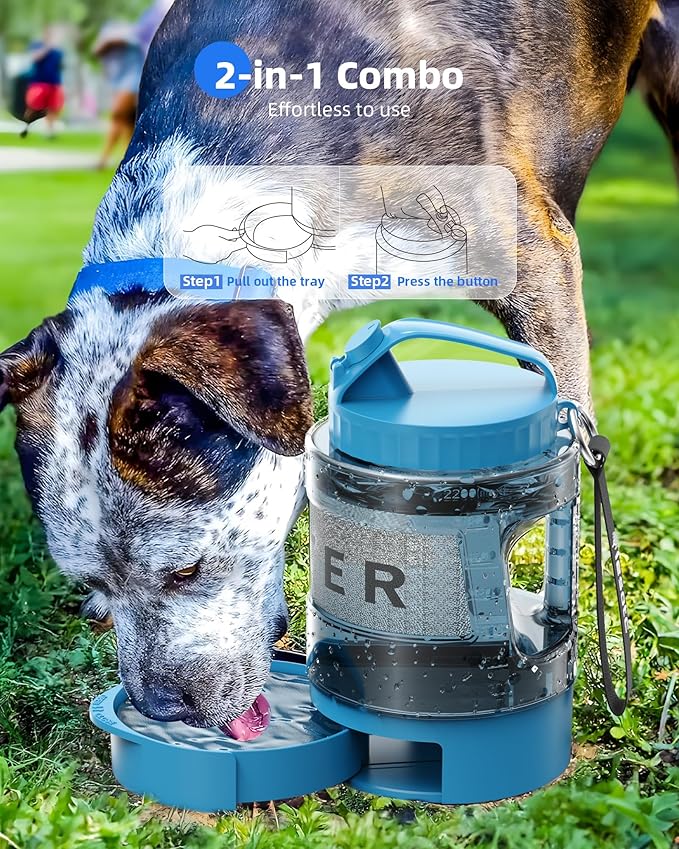 Dog Water Bottle Travel Portable - 77oz Large Travel Water Bowl Dispenser for Dogs Camping Essentials Hiking Beach Road Trip Park Walking On The Go Must Haves, Blue