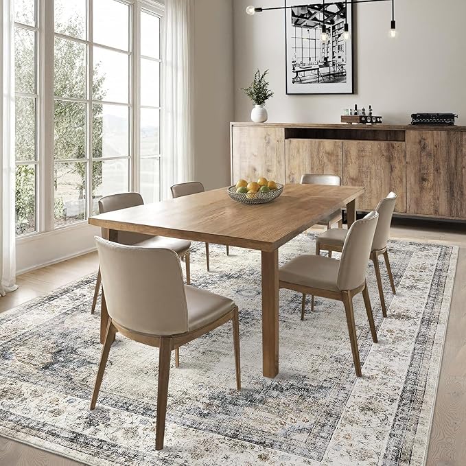 GarveeHome 4x6 Area Rug - Machine Washable, Soft, Non-Slip, Vintage, Indoor, Sage Green