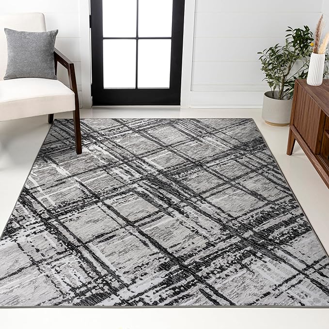 JONATHAN Y Slant Abstract Black/Gray Indoor Area Rug 8X10 ft, Modern for Living Room, Bedroom, Kitchen, Office, Easy-Cleaning, High Traffic, Pet-Friendly, Non-Shedding SOR201D-8