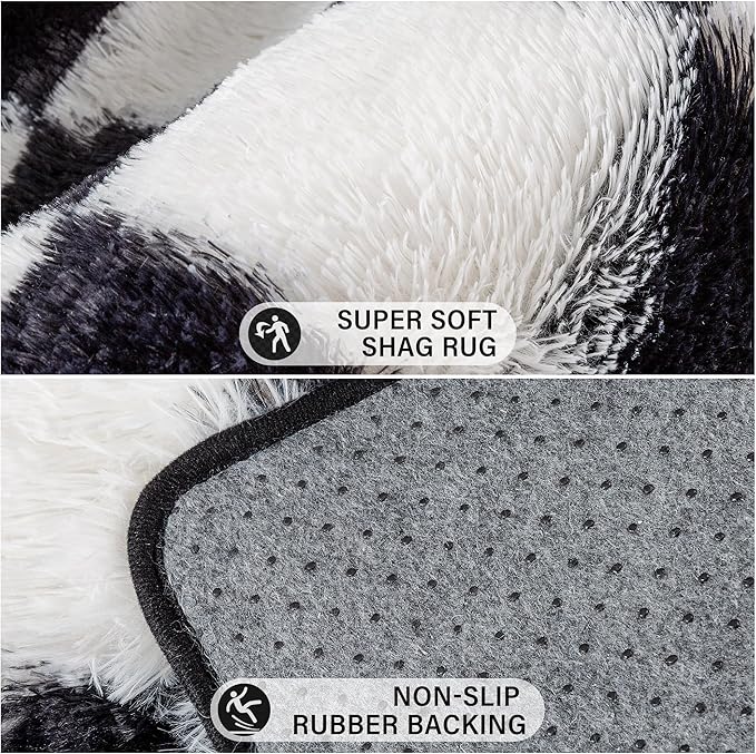 Checkered Rug 5x8 for Living Room, Black and White Modern Shag Rugs Super Soft Washable Indoor Office Fuzzy Carpet Non-Slip Fluffy Rugs for Bedroom Home Aesthetic Decor