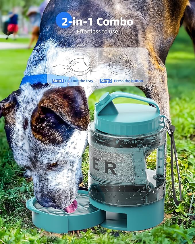 lesotc Dog Travel Water Bottle Portable with Pull-Out Drinking Bowl,77oz Large Travel Water Bowl Dispenser for Dogs Camping Essentials Hiking Beach Road Trip Park Walking On The Go Must Have,LightBlue