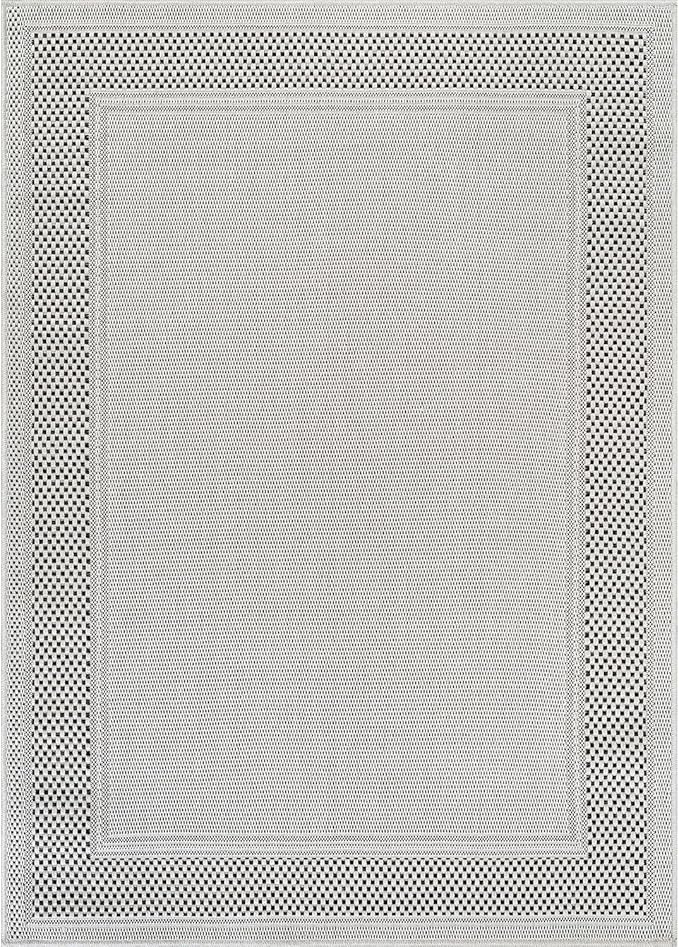 CAMILSON Easy Jute Rug 6x9, Indoor Outdoor Off-White Color Fiber Area Rugs for Entry, Living Room and Farmhouse Rug, Bordered Boho Woven Design, Easy-Cleaning, Washable Outside Carpet (6 x 9)