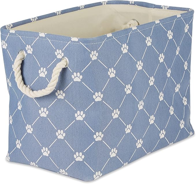 Bone Dry Pet Storage Paw and Bone, Trellis Collection, Small Rectangle, 14x8x9, Stonewash Blue