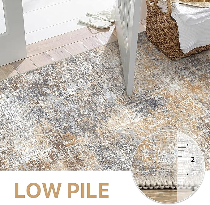 Area Rugs 8x10 for Living Room Bedroom, Modern Abstract Machine Washable Rug, Large Soft Low Pile Floor Cover with Non Slip Backing for Dining Room, Warm Beige Mist