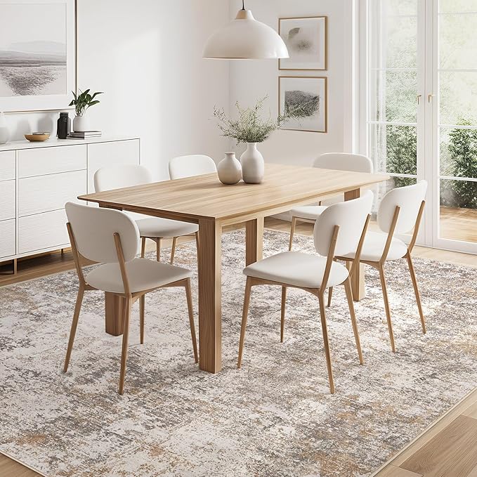 Area Rugs for Living Room: 5x7 Abstract Washable Rug Modern Neutral Large Soft Stain Resistant Non-Slip Backing Machine Table for Bedroom Dining Room Indoor Home Office Carpet - Brown Grey