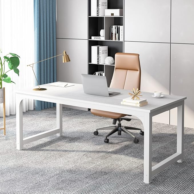 Tribesigns 70.8”Executive Desk, Large Office Computer Desk with Thicken Frame, Modern Simple Workstation Business Furniture for Home Office, White