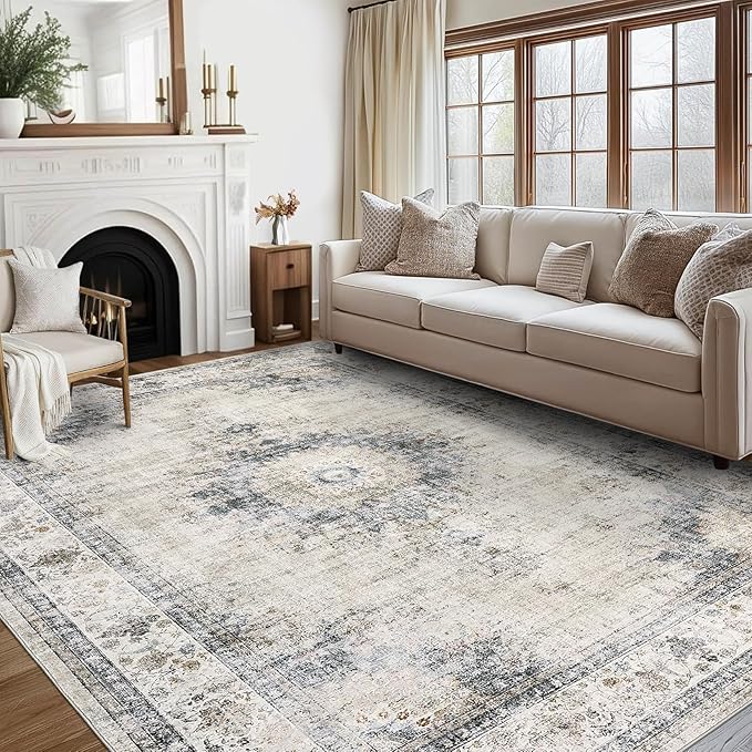 GarveeHome 4x6 Area Rug - Machine Washable, Soft, Non-Slip, Vintage, Indoor, Sage Green