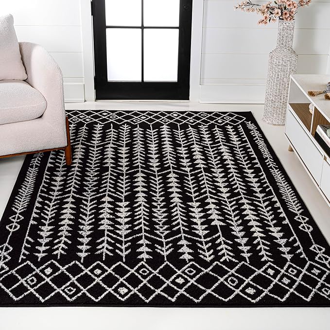 JONATHAN Y Ziri Moroccan Geometric Black/Cream Indoor Area Rug, 3x5, Bohemian, Scandinavian, Easy-Cleaning for Living Room, Bedroom, Kitchen, Pet Friendly, Non-Shedding (MOH210C-3)