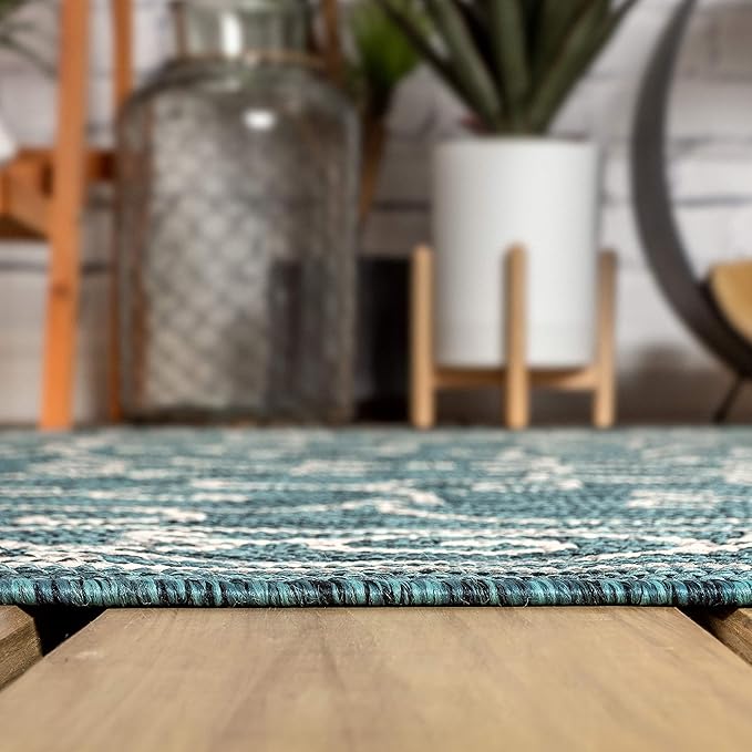 JONATHAN Y Vintage Filigree Indoor Outdoor Round Area Rug 9 Ft Teal/Gray, Charleston Textured Weave for Backyard, Patio, Porch, Easy-Cleaning, High Traffic, Pet-Friendly, Non-Shedding (SMB106F-9R)
