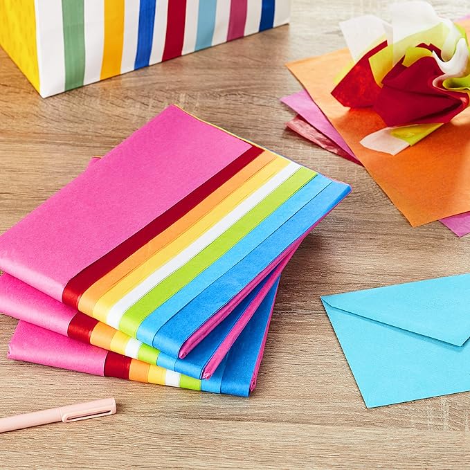 Hallmark Tissue Paper, 120 Sheets (Classic Rainbow, 8 Colors) for Birthdays, Mother's Day, Graduation, Gift Wrap, Crafts, DIY Paper Flowers, Tassel Garland and More