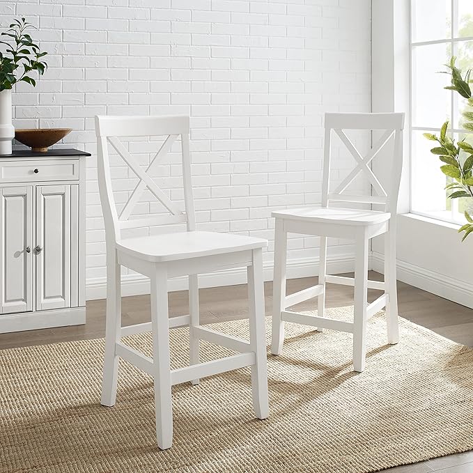 Crosley Furniture X-Back Wood Counter Height Bar Stools Set of 2, White, 24-inch