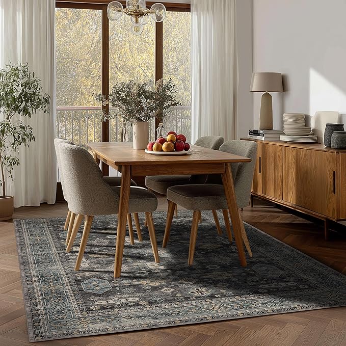 Area Rug Non Slip Machine Washable Ultra Soft Living Room/Bedroom/Kitchen/Outdoor/Classroom Silver, 5'×7'