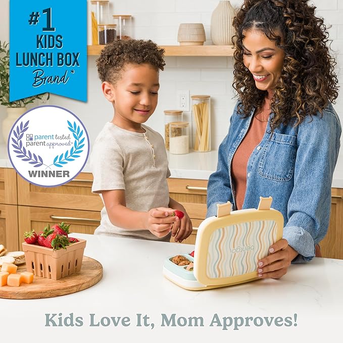 Bentgo Kids 5-Compartment Leak-Proof Bento-Style Lunch Box (Whimsy & Wonder Collection) - Ideal for Ages 3-7, Drop-Proof & Durable, Dishwasher Safe, & PFAS & BPA-Free Materials (Wavy)