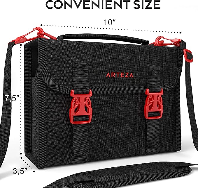 ARTEZA Marker Pen Organizer Case, 108 Slots, Removable Baldric, Zipper Pocket and Carrying Handle, for Drawing Markers and Pens, Art Supplies for Artists and Hobby Painters