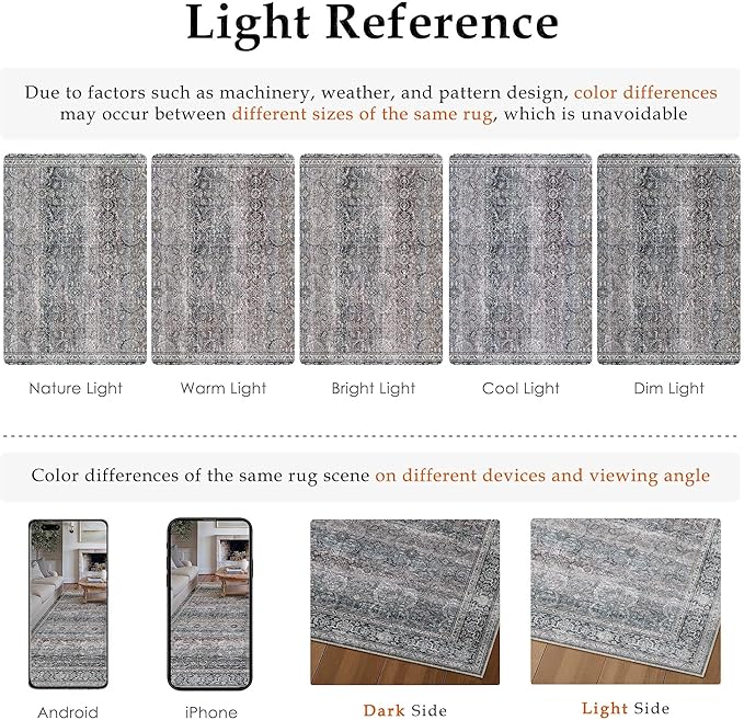 HUGEAR Washable Area Rug Vintage Neutral Living Room Bedroom Rug Large Soft Non Slip Distressed Low Pile Carpet
