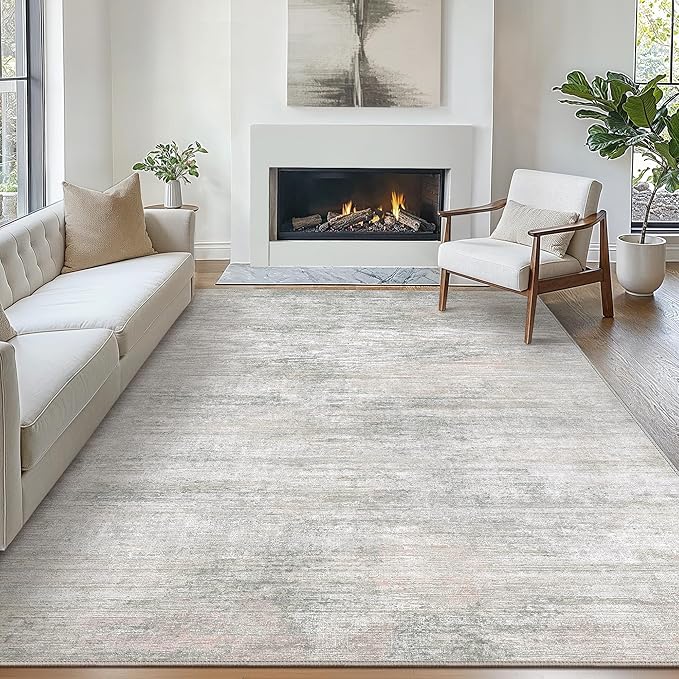 Bavni Washable Rug, Soft Abstract Rugs Non-Slip, Thin Foldable 6x9 Rug, Modern Stain Resistant Area Rug for Living Room, Kitchen, Bedroom, White/Grey