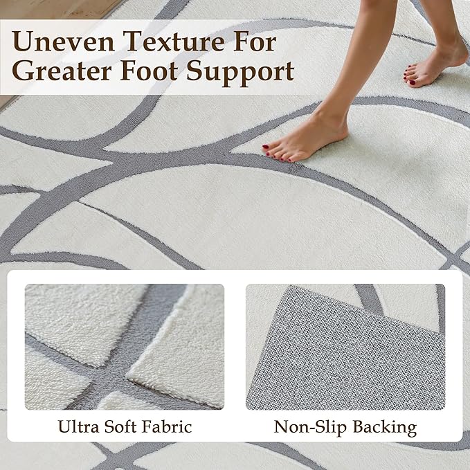 HUGEAR Shag Area Rug 4x6 Grey & Ivory Washable Living Room Bedroom Rug Non Slip Non-Shedding Soft Plush Medium Pile Large Throw Carpet for Home Office Aesthetic Modern Decor