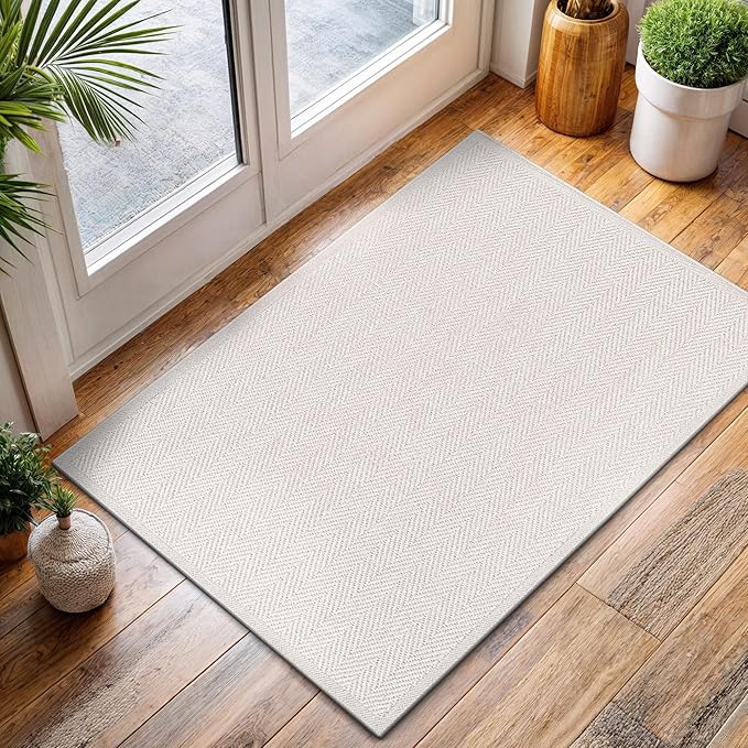 CAMILSON Easy Jute Rug 2x3, Indoor Outdoor Off-White Color Fiber Area Rugs for Bathroom and Kitchen Rug, Herringbone Seagrass Boho Woven Design, Easy-Cleaning, Washable Outside Carpet Alfombras 2 x 3