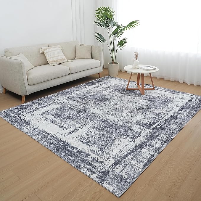 Hudson Comfort 10x12 Area Rug - Faux Cashmere Living Room Carpet - Machine Washable Area Rugs with Anti-Slip TPR Back - Super Soft 6mm Pile Height Pet-Friendly Rugs (Gray)