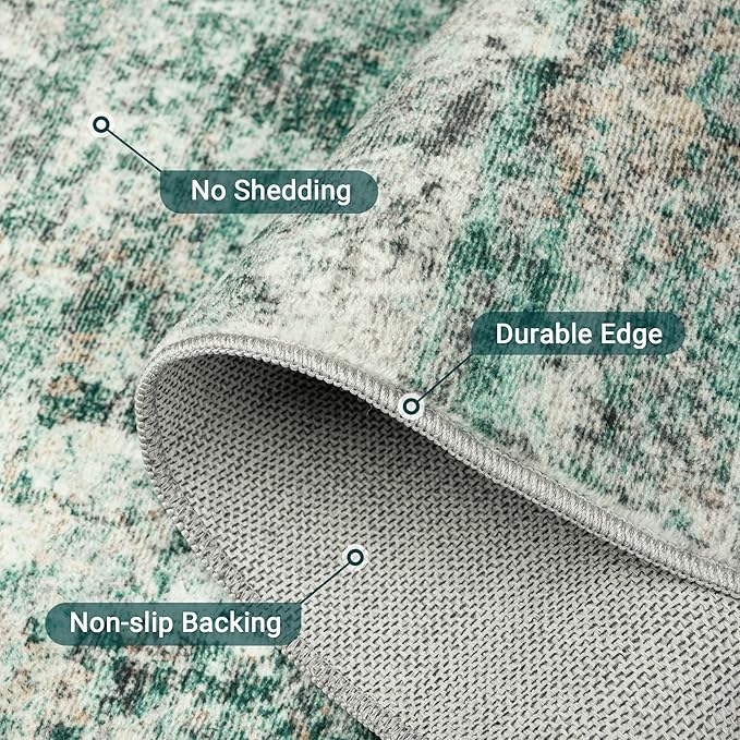 LEPEII 6x9 Area Rugs, Washable Modern Abstract Area Rugs for Living Room, Indoor Neutral Area Rug for Bedroom, Dining Room, Low Pile Non-Slip Non Shedding Rugs-Green