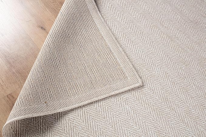 CAMILSON Easy Jute Round Rug 4ft Indoor Outdoor Off-White Color Fiber Area Rugs for Living Room and Patio Rug Herringbone Boho Woven Design Easy-Cleaning Washable Outside Carpet Alfombras (4 Round)