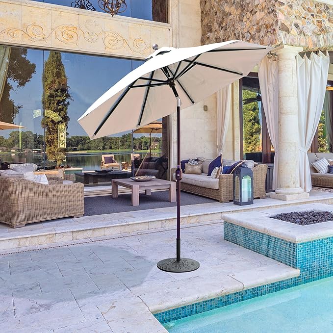 Galtech Stand Alone Umbrella, Octagon Patio Design, Auto Tilt Function, Fade-Resistant Sunbrella Fabric, Threaded Bottom Pole for Stability (7.5-FT Antique Bronze Frame Sunbrella: Aruba)