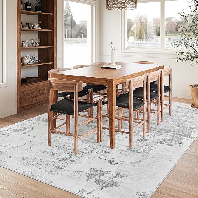 Art&Tuft Washable Rug, Anti-Slip Backing Abstract Area Rugs, Stain Resistant Rugs for Living Room, Foldable Machine Washable Area Rug(Grey, 8'x10')