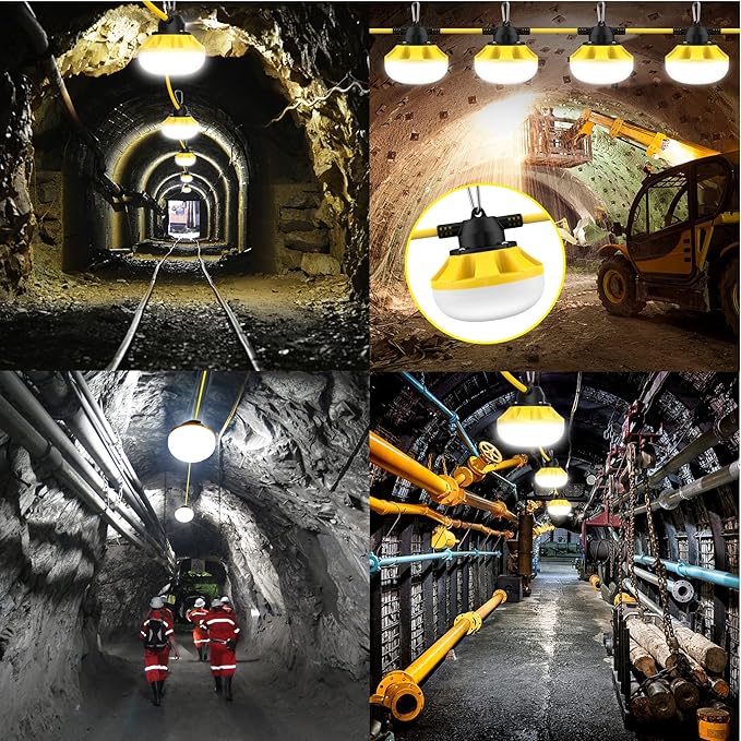 100FT LED Construction String Lights 10 Bulbs,10000LM,Industrial Grade,Weatherproof, Linkable 5000K Super Bright for Job Sites, Mining, Patios & Outdoor Work,Free for Climbing Hook 2Prong