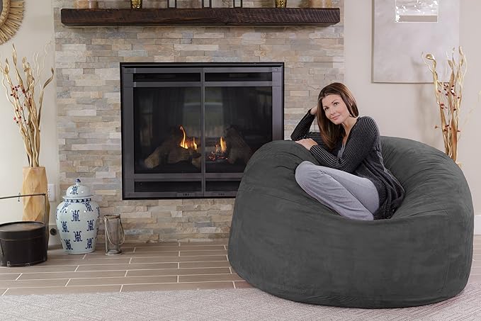 Chill Sack Bean Bag Chair - 5' Giant Memory Foam Lounge Chair with Soft Microfiber Cover – Cozy Furniture for Living Room, Dorm, & Kids' Rooms – Comfortable 5 Ft, Microsuede Lounge Sofa, Charcoal