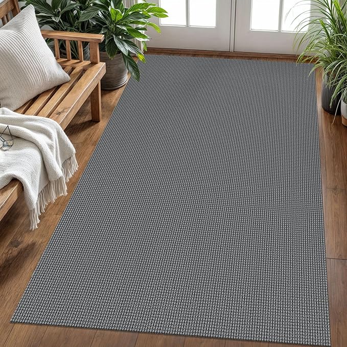 KOZYFLY Boho Rugs for Entryway Rugs 4x6 ft Washable Area Rugs Rubber Backed Living Room Rugs Braided Woven Cotton blend Indoor Outdoor Floor Carpet for Dining Room Living Room Bedroom, Dark Grey