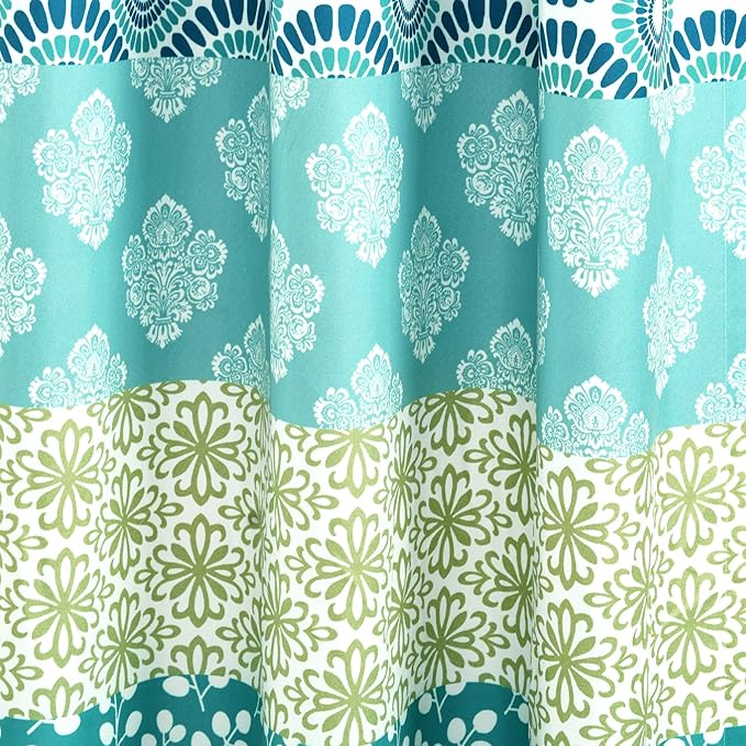 Lush Decor Bohemian Stripe Window Curtain Panels, Pair, 52" W x 108" L Blue & Green - Light Filtering Curtains for Bedroom - Boho Curtains - Maximalist Decor