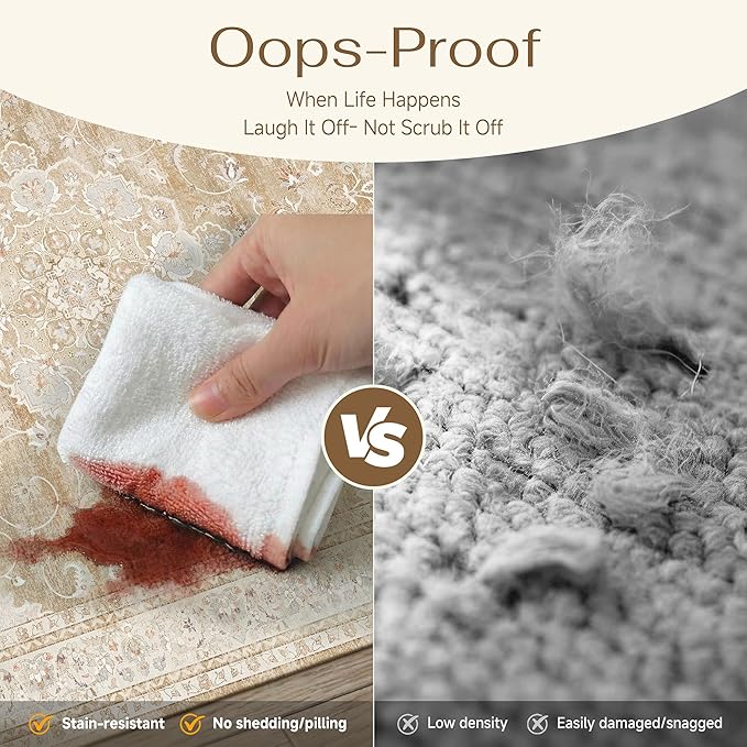 HUGEAR Machine Washable Area Rugs 6x9 Vintage Beige Brown Living Room Bedroom Rug Neutral Style Non Slip Stain Resistant Low Pile Throw Carpet for Home Retro Aesthetic Modern Decor