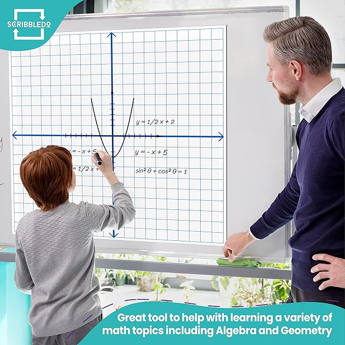 Scribbledo Jumbo Magnetic Coordinate Plane 27" x 27" White Board Dry Erase Graph Grid Board XY Coordinate Plane Grid Whiteboard Math Teacher Supplies