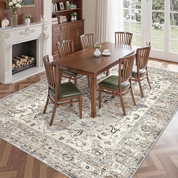 6x9 Area Rugs for Living Room,Super Soft Ultra-Thin Stain Resistant Machine Washable Rugs for Bedroom,Non-Slip Backing Large Area Rug(Brown/Grey,6'x9')
