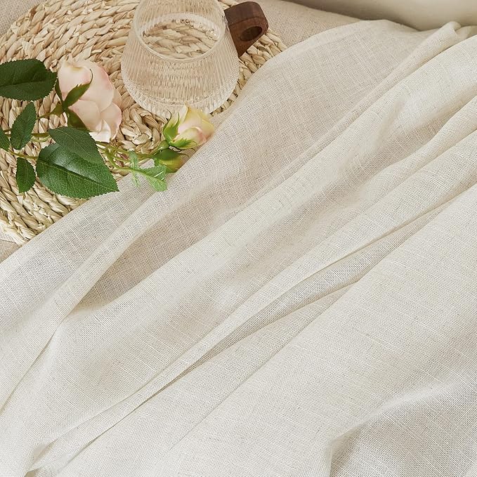 NICETOWN Semi Sheer Linen Curtains for Bedroom 63 inch Long, Rod Pocket & Back Tab Privacy Window Drapes Light Filtering for Bedroom/Nursery, Burlap, 52" W x 63" L, 2 Panels