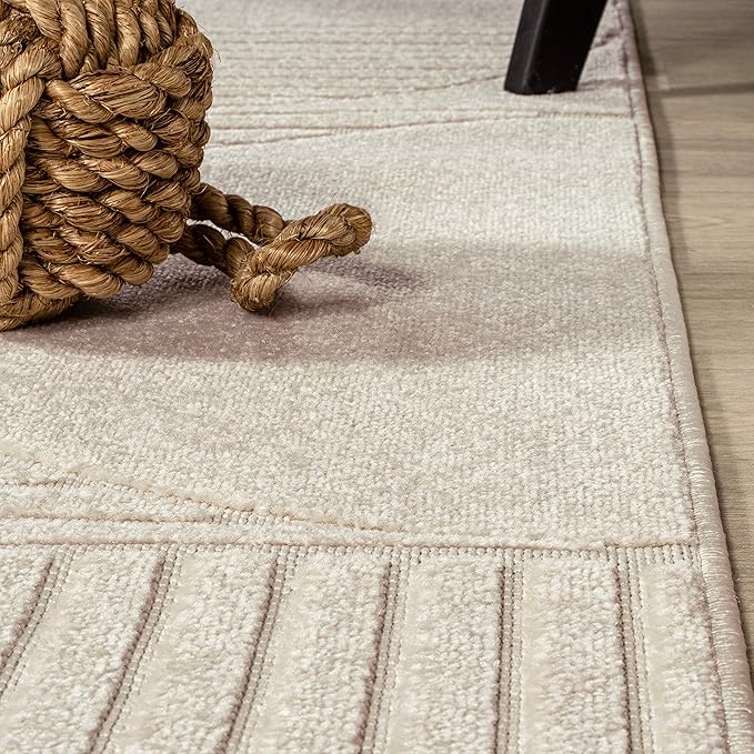 JONATHAN Y Nordby High-Low Arch Striped Ivory/Cream 9x9 Square Indoor/Outdoor Area Rug, Pet Friendly, Non-Shedding, Stain Resistant, Easy-Cleaning for Backyard, Patio (SCN104B-9SQ)