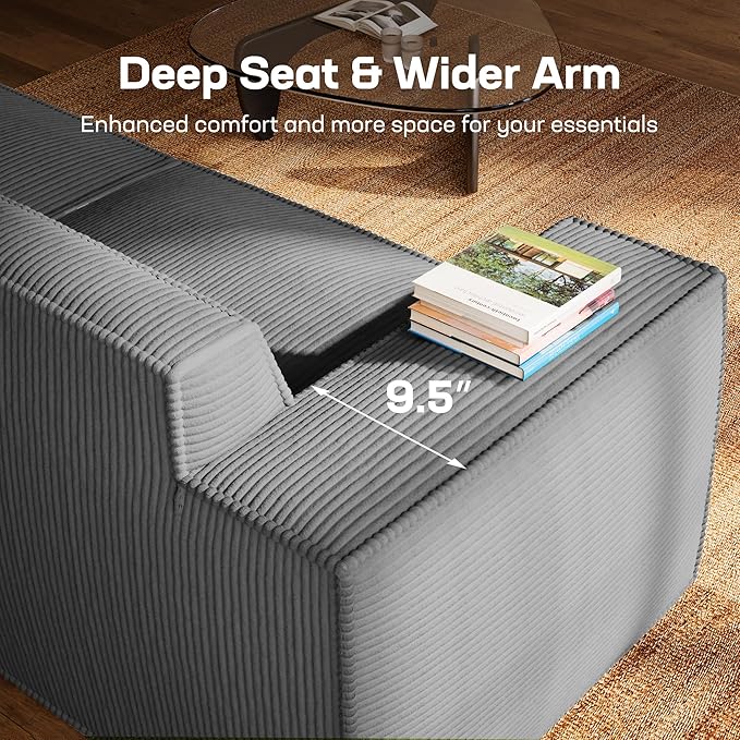 Marsail Modular Sectional Sofa, 80" L-Shaped Modular Sectional Couch with Deep Seat, Freely Combinable Sectional Cloud Sofa for Living Room, No Assembly, Plush Corduroy Fabric, Grey