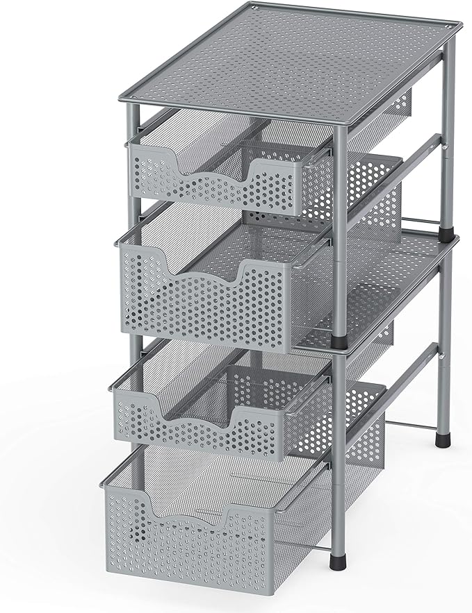 Simple Houseware Stackable 2 Tier Sliding Basket Organizer Drawer, Silver