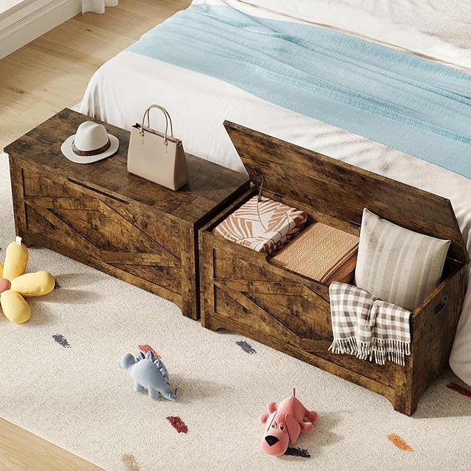 GarveeHome 39.4" Storage Chest, Wooden Storage Bench with Safety Hinges, Easy Assembly, Large Toy Chest for Entryway, Living Room, Bedroom