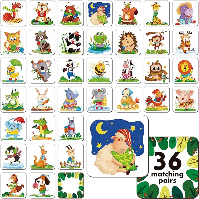 Memory Matching Game, 72 PCS Animals Matching Cards for Toddlers 36 Designs Memory Cards Educational Learning Toys for Preschool 4 5 6 Years Old