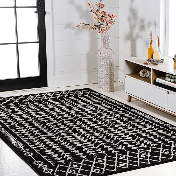 JONATHAN Y Ziri Moroccan Geometric Black/Cream Indoor Area Rug, 3x5, Bohemian, Scandinavian, Easy-Cleaning for Living Room, Bedroom, Kitchen, Pet Friendly, Non-Shedding (MOH210C-3)
