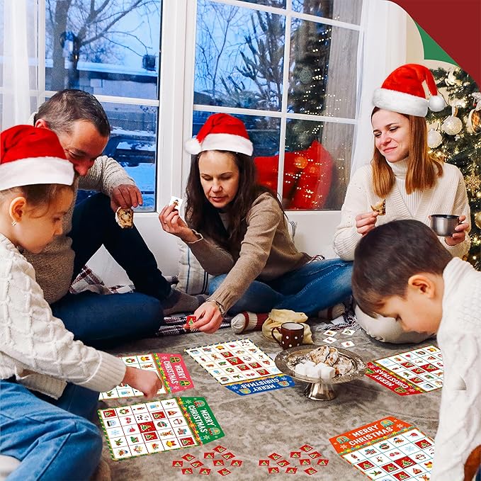 SpriteGru Christmas Bingo Game, 25PCS Bingo Board Game, 2-25 Players Bingo Game Set for Teenager or Adults Xmas Party, Fun Interesting Activity Winter Party Supplies