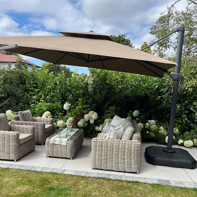 PURPLE LEAF 12FT Cantilever Outdoor Umbrellas Large Patio Umbrella Hanging Double Top Square Offset Umbrella with 360°Rotation Tilting Umbrella Outdoor Patio, Taupe
