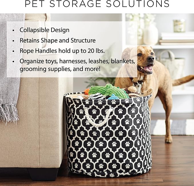 Bone Dry Pet Storage Paw and Bone, Trellis Collection, Small Round, 9x12x12, Taupe