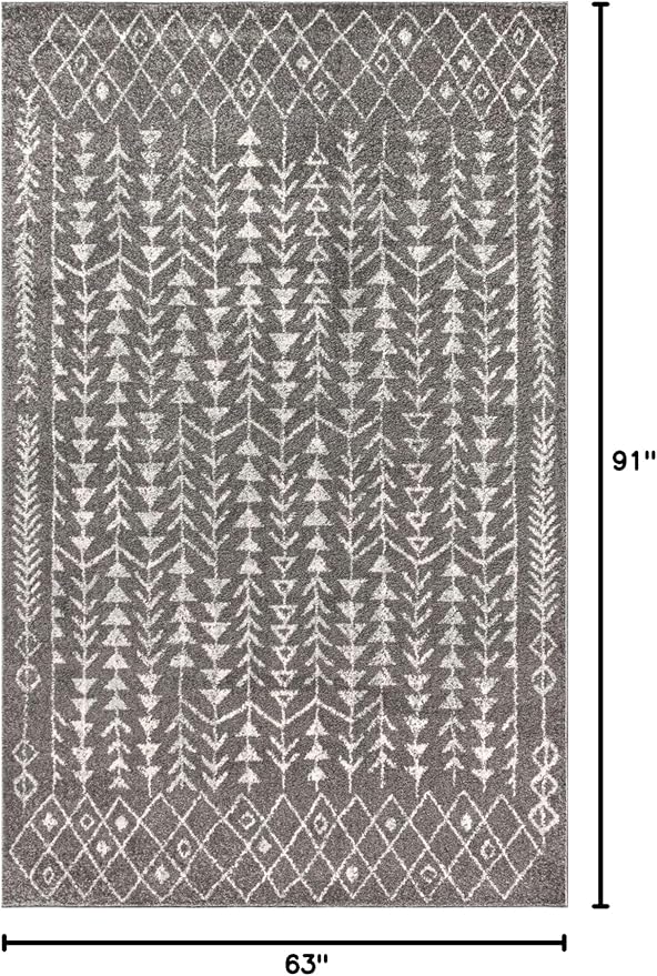 JONATHAN Y Ziri Moroccan Geometric Gray/Cream Indoor Area Rug, 5x8, Bohemian, Scandinavian, Easy-Cleaning for Living Room, Bedroom, Kitchen, Pet Friendly, Non-Shedding (MOH210B-5)
