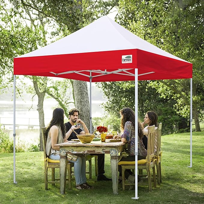 Eurmax USA New 10x10 Pop Up Canopy Replacement Canopy Tent Top Cover, Instant Canopy Top Cover ONLY, Choose 30 Colors,Bonus 4PC Pack Weight Bag (White&Red)